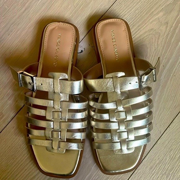 Vince Camuto Gold Woven Slide Sandal - Picture 1 of 4